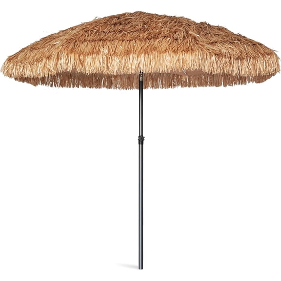 8.5ft Hula Thatched Tiki Umbrella Hawaiian Style Beach Patio UPF 50+ with Tilt Carry Bag for Outdoor Tiki Bar, Tropical Palapa, Patio Garden Beach Pool Backyard Natural Color