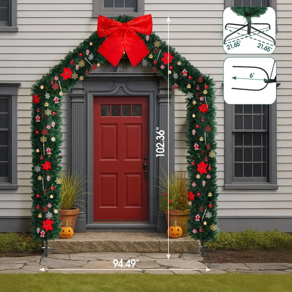 8.5ft Pre-Lit Christmas Tree Archway with 350 LED Lights and 1650 PVC Tips, Green, 1-Pack