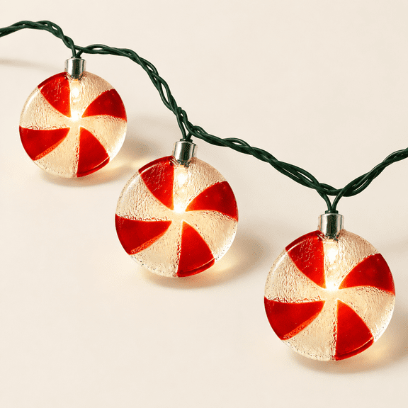 8.5ft Red White Candy Christmas String Lights with 10 Peppermint Light Bulbs