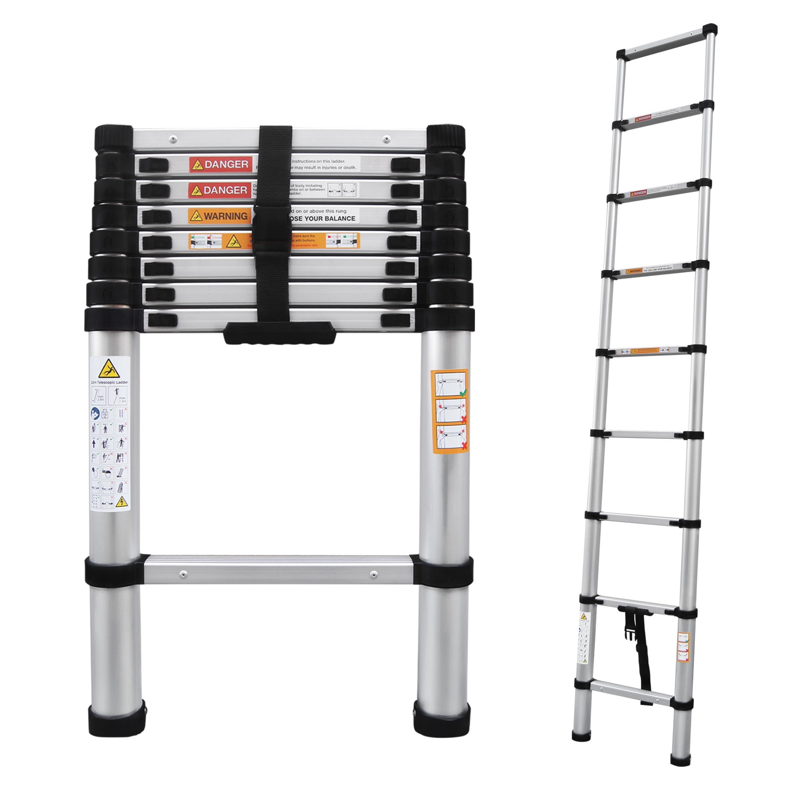 8.5ft Silver Aluminum Telescoping Extension Ladder with 330lbs Load Capacity
