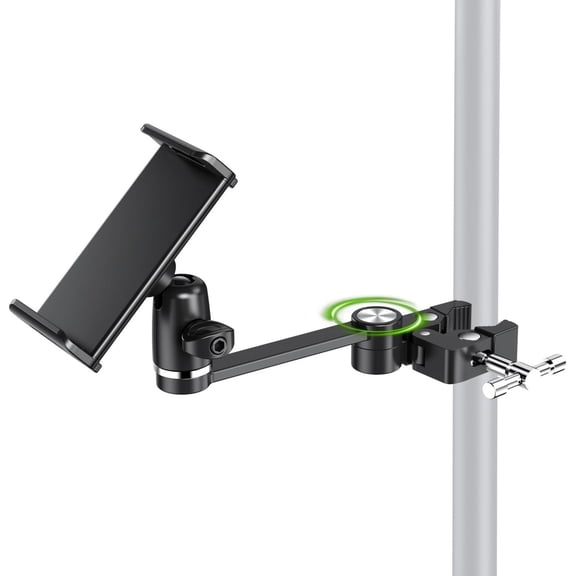 8.5in Long Arm iPad Holder for Mic Stand, 360 Adjustable Aluminum Mic Stand Tablet Holder