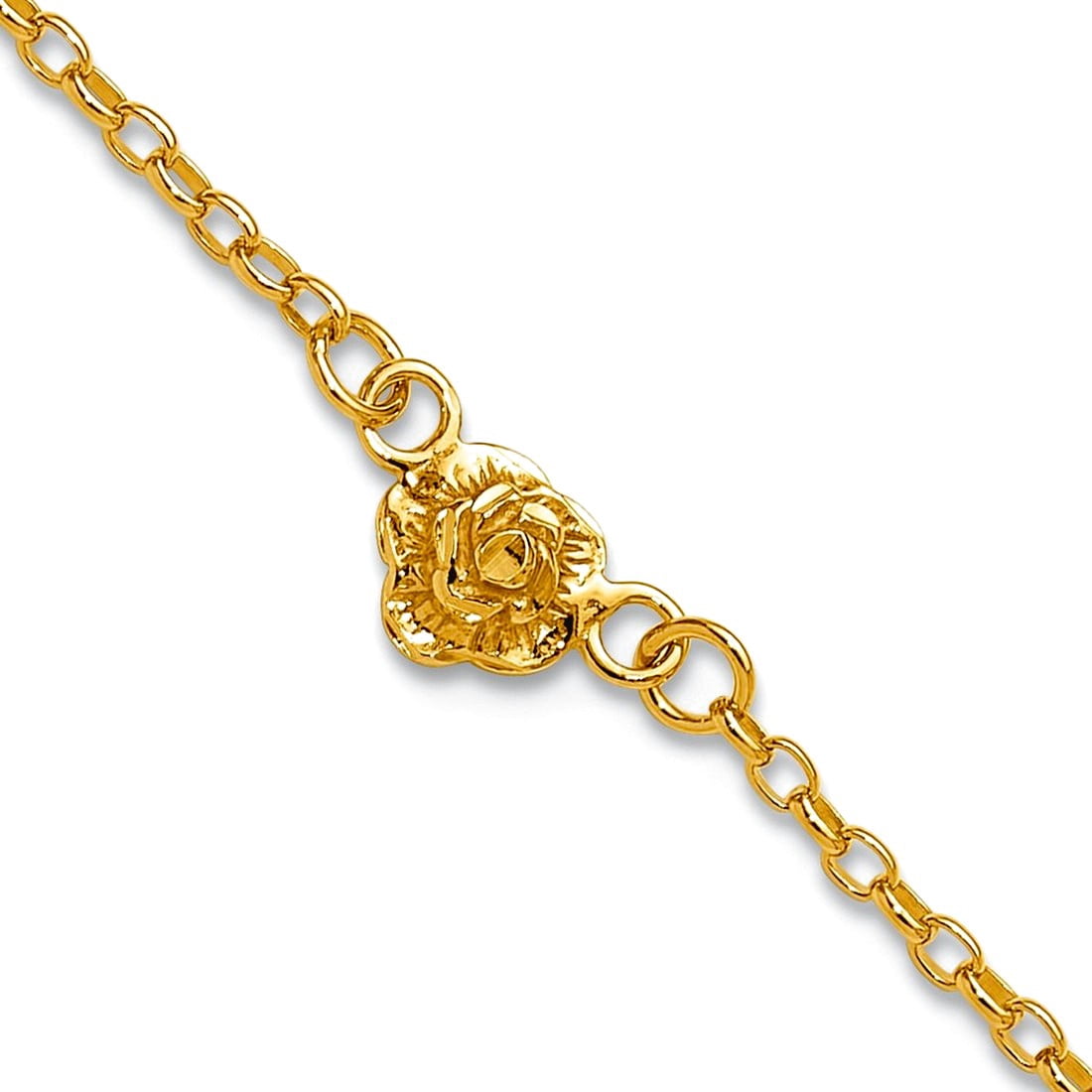 8.5mm 925 Sterling Silver Gold-tone Flower Charm Anklet 9 Inch Anklet for Women - 2.5 Grams