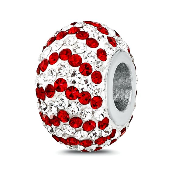 8.5mm 925 Sterling Silver Reflections Rhodium Plated Red White Preciosa Crystal Bead Charm Pendant Necklace for Women
