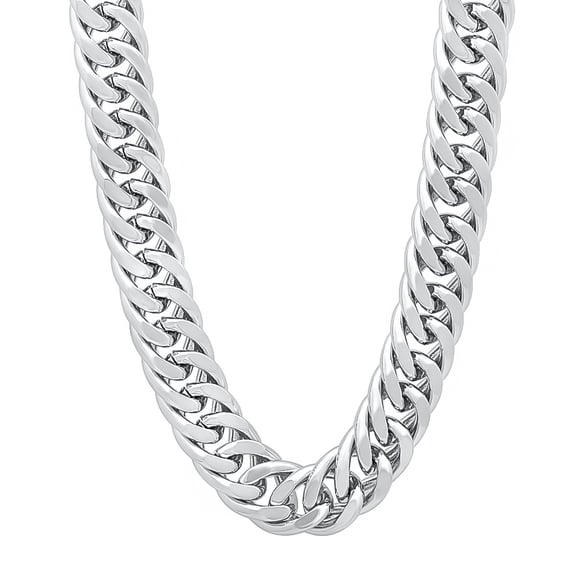 8.5mm Chunky Rhodium Plated Flat Cuban Link Curb Chain Necklace, 24 inches + Gift Box