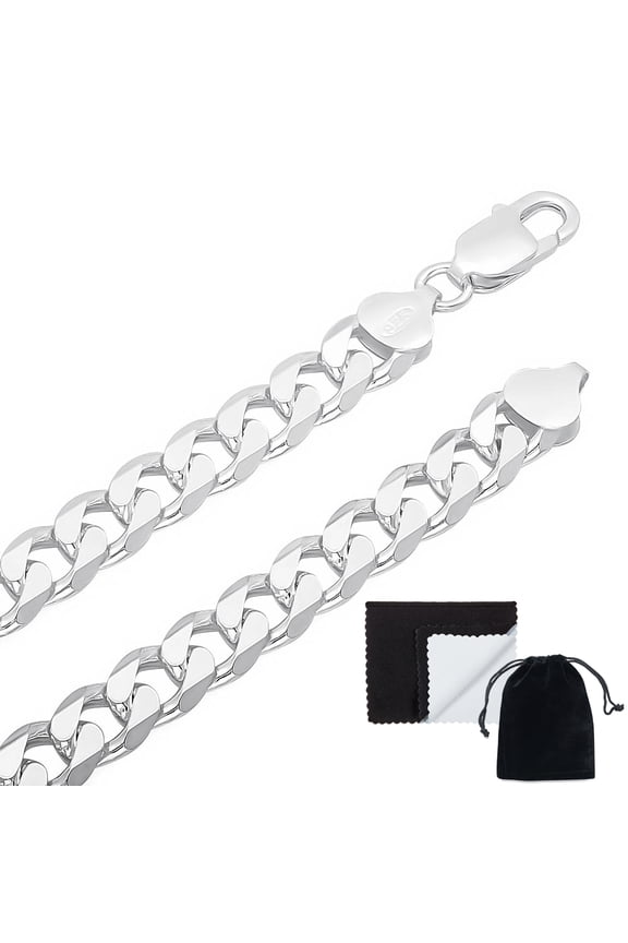 8.5mm Chunky Solid .925 Sterling Silver Beveled Curb Chain Necklace, 28 inches
