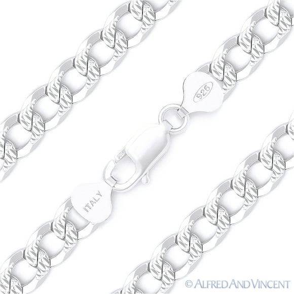 8.5mm Cuban / Curb Link D-Cut Pave Italian Chain Bracelet in .925 Sterling Silver