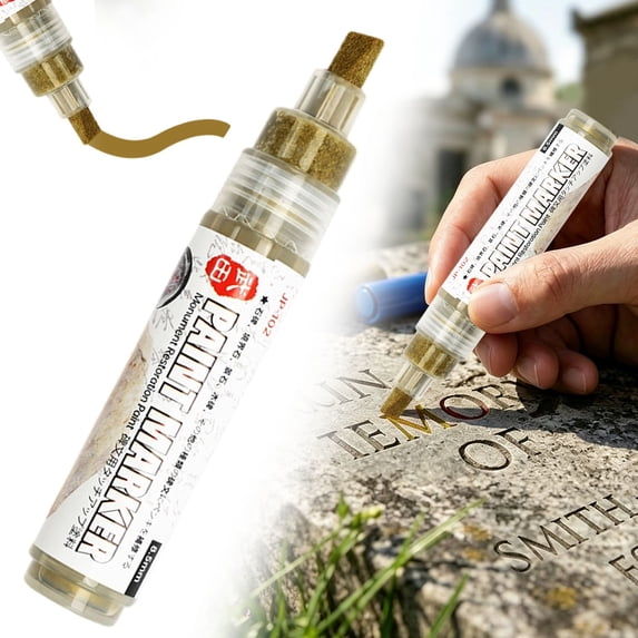 8.5mm Gold Chisel Tip Gravestone Paint Marker, Quick Dry Gravestone Paint Pen Stone Paint Marker for Drawing Writing on Gravestones Tombstone Versatile Outdoor Labeling Pen