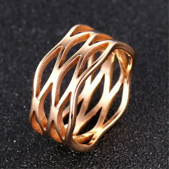 8.5mm Rose Gold Hollow Cross Band Womens Titanium Steel Engagement Ring Size 6-9