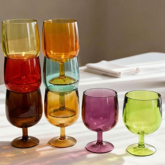 8.5oz Plastic Wine Glasses, Stackable Acrylic Goblets, Reusable Drinking Cups for Kids, BPA-Free, Dishwasher Safe Tumblers, Set of 8, Gift Box