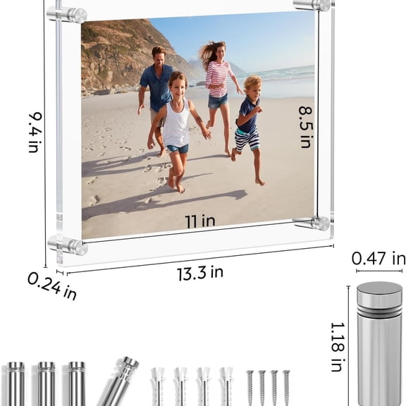 8.5x11 Acrylic Picture Frames 4 Pack, Clear Picture Frames for Wall, Modern Frameless picture Frames Lucite Transparent Square Cubes Floating Hanging Photo Frame Gift for Home Office Display