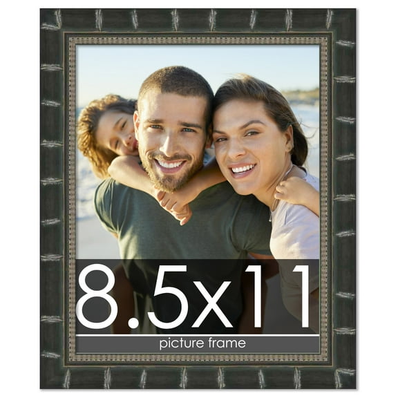 8.5x11 Black Modern Bamboo Picture Frame - UV Acrylic, Foam Board Backing, Hanging Hardware