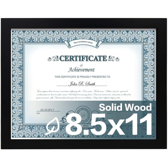 8.5x11 Black Solid Wood Picture Frame Document Frame for Table Top Display and Wall Mounting Hanging Vertically or Horizontally