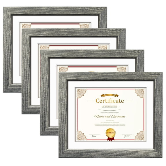 8.5x11 Certificates Frame Set of 4, Rustic Style, Suitable for Displaying Certificates, for Tabletop or Wall Decoration, Grey