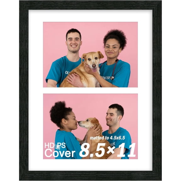 8.5x11 Collage Frame, Displays 2 Photos in 5x7 Size, Wooden Multi-Opening Picture Frame with PS Panel for Wall or Tabletop Display - Black