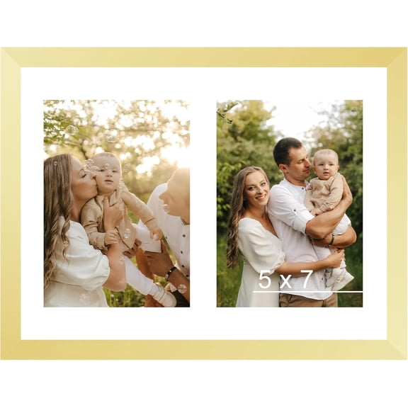 8.5x11 Collage Picture Frame with Mat, Display 2 5x7 Photos or 8.5x11 Picture, Two Opening 5x7 Picture Frame Collage for Wall Hanging or Tabletop, Lightweight 5 x 7 Double Photo Frame, Gold
