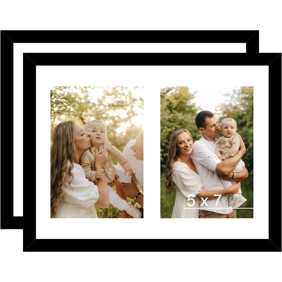 8.5x11 Collage Picture Frame with Mat Set of 2, Display 2 5x7 Photos or 8.5x11 Picture, Two Opening 5x7 Picture Frame Collage for Wall Hanging or Tabletop, 5 x 7 Double Photo Frame, 2 Pack, Black