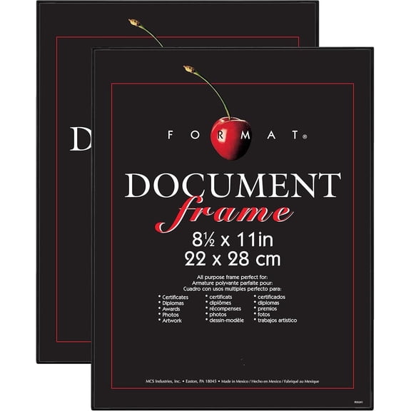 8.5x11 Diploma Frame, Black Picture Frame Wall Hanging or Tabletop Easel for Documents, Awards & Certificates (2-Pack)