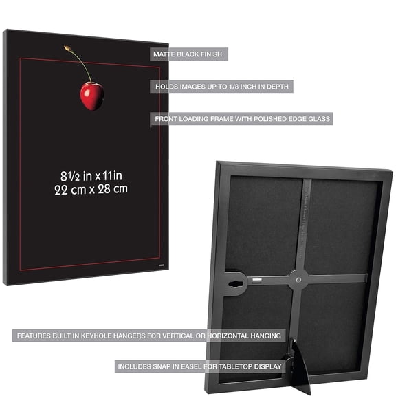 8.5x11 Diploma Frame, Black Picture Frame Wall Hanging or Tabletop Easel for Documents, Awards & Certificates