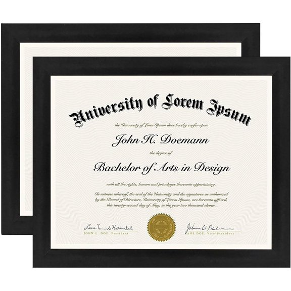 8.5x11 Diploma Frame with Shatter-Resistant Glass - Set of 2 - Document Frames with Engineered Wood - Legacy Collection - Certificate Frame for Tabletop and Wall Display - Black