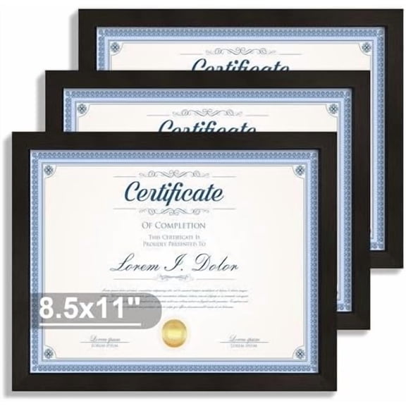 8.5x11 Diploma Frame with Tempered Glass, Multi Certificate 8.5 by 11 Photo Frame Bulk for Wall or Tabletop Display(Black, 3 Pack)