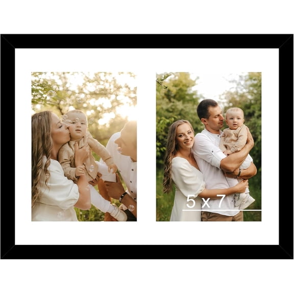 8.5x11 Double 5x7 Collage Picture Frame with Mat, Display 2 5x7 Photos or 8.5x11 Picture, Lightweight Two Opening 5 x 7 Photo Frame Collage for Wall Hanging or Tabletop, Black