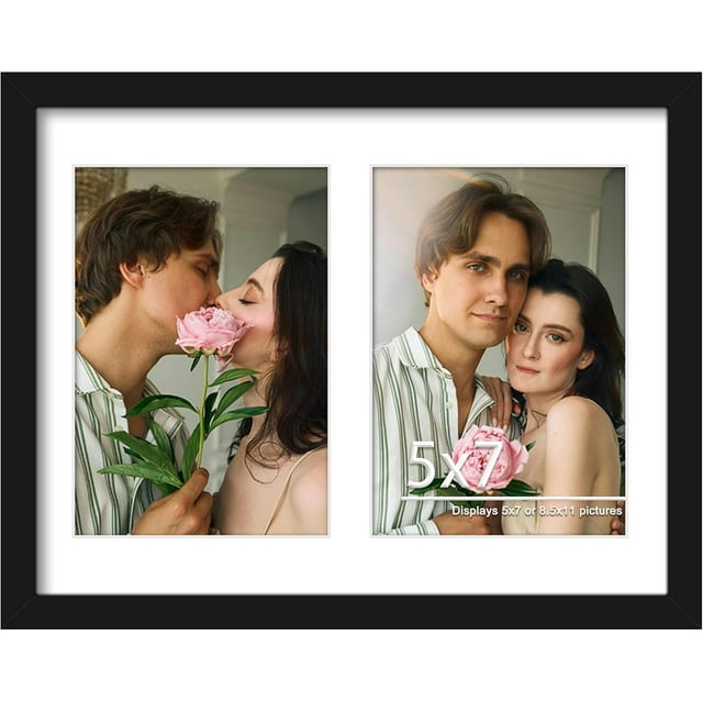 8.5x11 Double 5x7 Picture Frame Double Picture Frame Displays Two 5x7 inch Photos Available Horizontal Wall Mounting Display and Vertical Black