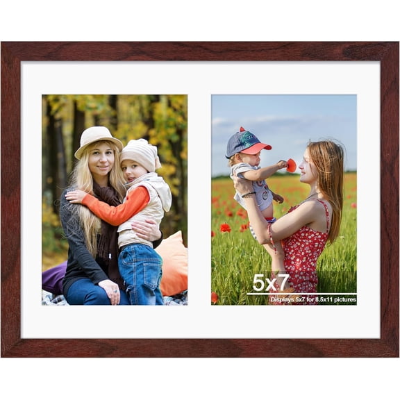 8.5x11 Double 5x7 Picture Frame Double Picture Frame Displays Two 5x7 inch Photos Available Horizontal Wall Mounting Display and Vertical Redwood