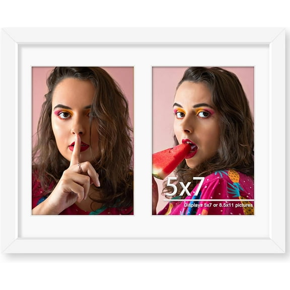 8.5x11 Double 5x7 Picture Frame Double Picture Frame Displays Two 5x7 inch Photos Available Horizontal Wall Mounting Display and Vertical White