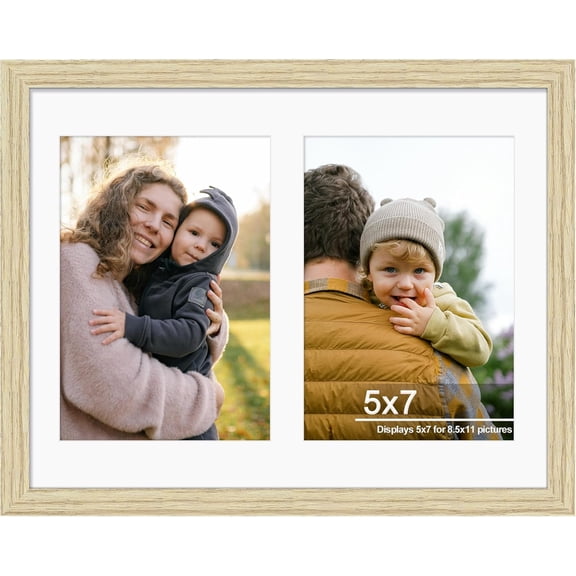 8.5x11 Double 5x7 Picture Frame Double Picture Frame Displays Two 5x7 inch Photos Available Horizontal Wall Mounting Display and Vertical Wood Color