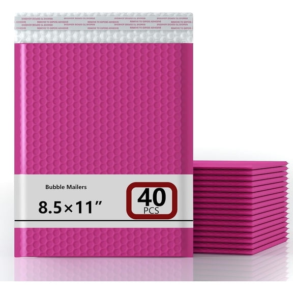 8.5x11 Inch Bubble Mailer 40 Pack,  Padded Envelopes with  Self-Seal Adhesive, Cushioning Shipping Bags with Bright Color for Small Business - Rose Red