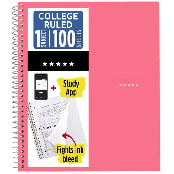 Five Star 8.5"x11" 1 Subject College Ruled Notebook Prom Pink 100 Pages