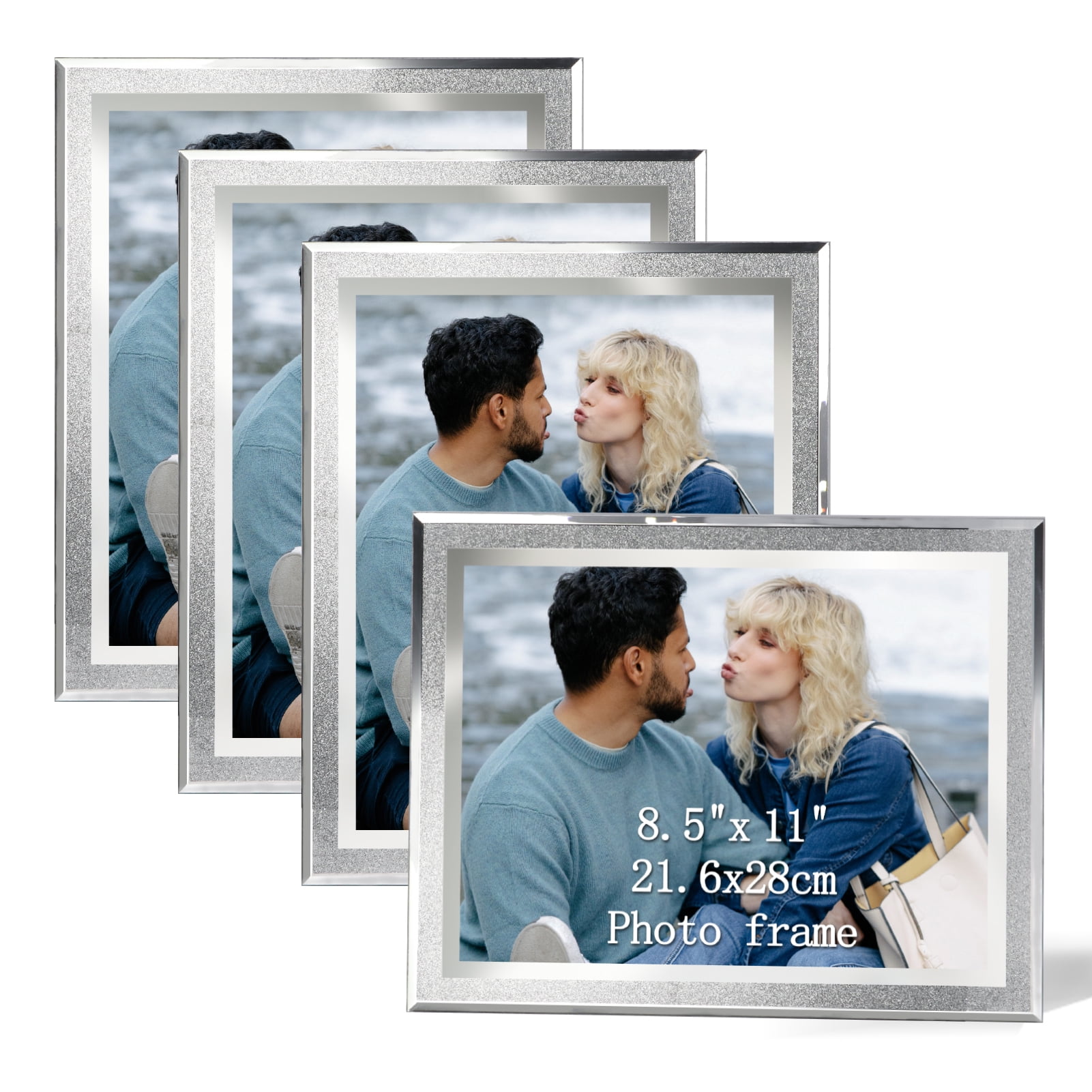 8.5x11 Ornate Picture Frame Set of 4, Glass Photo Frames 8.5 by 11, Silver 8.5x11 Frames Only