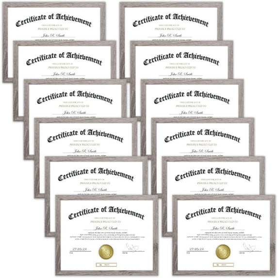8.5x11 Picture Frame Certificate Frames ,Set of 12 Frames Bulk for Award Certificate Document Diploma, Wall or Tabletop Display