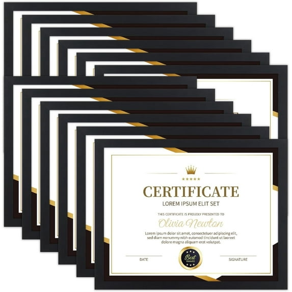 8.5x11 Picture Frame Certificate Frames ,Set of 12 Frames Bulk for Award Certificate Document Diploma, Wall or Tabletop Display