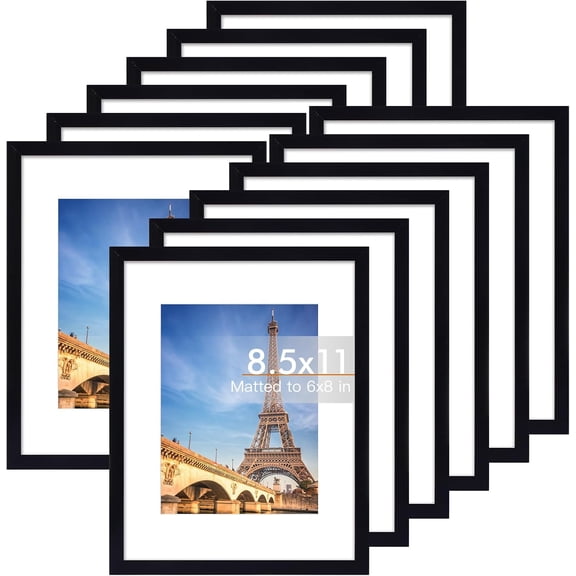 8.5x11 Picture Frame Set of 12, 8.5 by 11 Photo Frames with Shatter Resistant Plexiglass, Classic Thin Border Black for Home Office Decor Wall or Tabletop Display Certificates, Documents