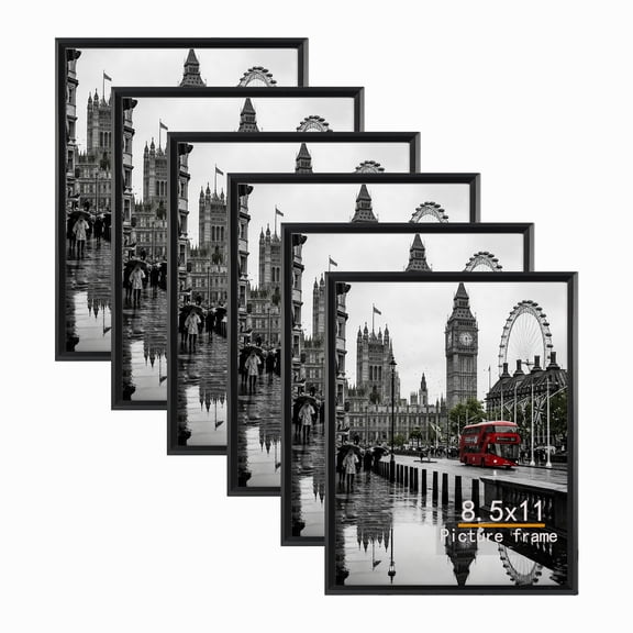 8.5x11 Picture Frame Set of 6, Black Certificate Frame Wall or Tabletop Photo Frame