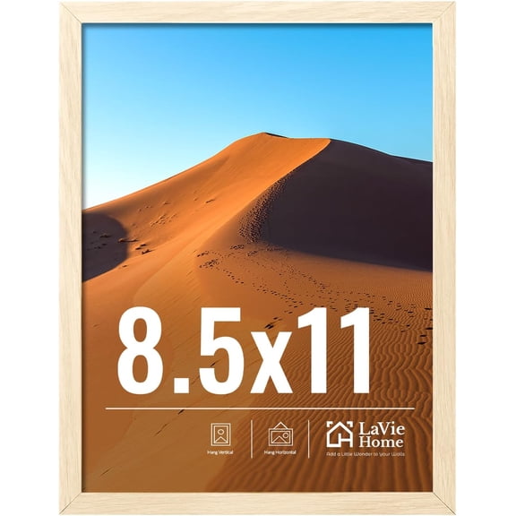 8.5x11 Picture Frame for Wall Display, 8.5x11 Oak Picture Frame with HD Plexiglas, 8.5 x 11 Poster Frame 1 Pack, Display Frame for Vertical or Horizontal, Classic Collection