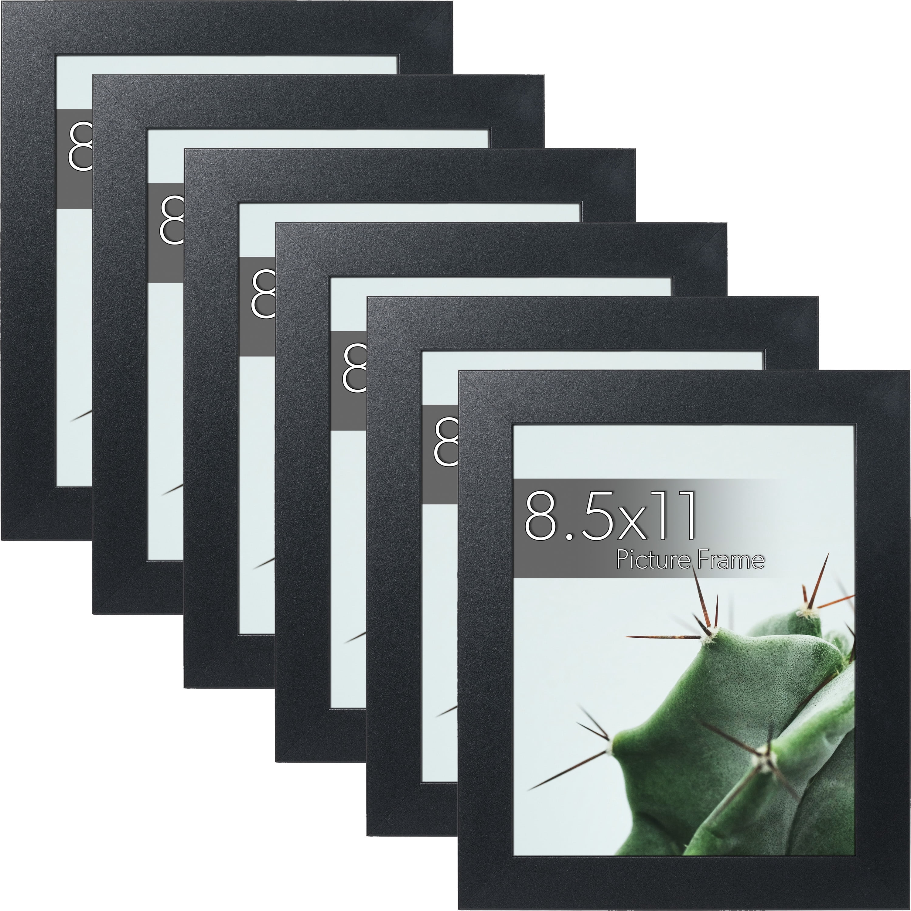 8.5x11 Picture Frame with Easel for Shelf Décor, Black Frame Displays Vertically or Horizontally, Includes High Clarity Glass, Set of 6
