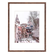 8.5x11 Picture Frame with Mat, 12x16 Certificate Frame without Mat for Wall Mount or Tabletop, Brown