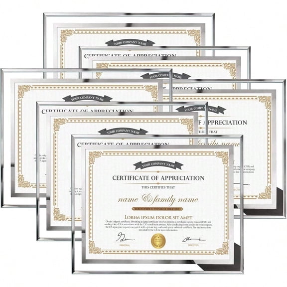 8.5x11 Picture Frames 6 Packs Silver Glass Certificate Frames For Document Diploma Award Only For Tabletop Display Vertically Or Horizontally
