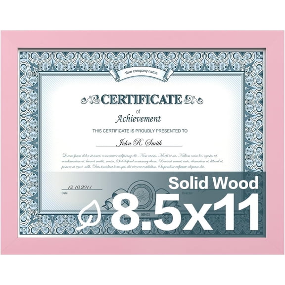 8.5x11 Pink Solid Wood Picture Frame Document Frame Covered by Plexiglass for Table Top Display and Wall Mounting Hanging Vertically or Horizontally