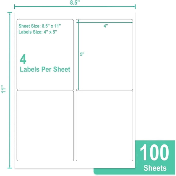 8.5x11 Printable White Sticker Paper Full Sheet Label, Matte, for Laser & Inkjet Printing (100 Sheets)