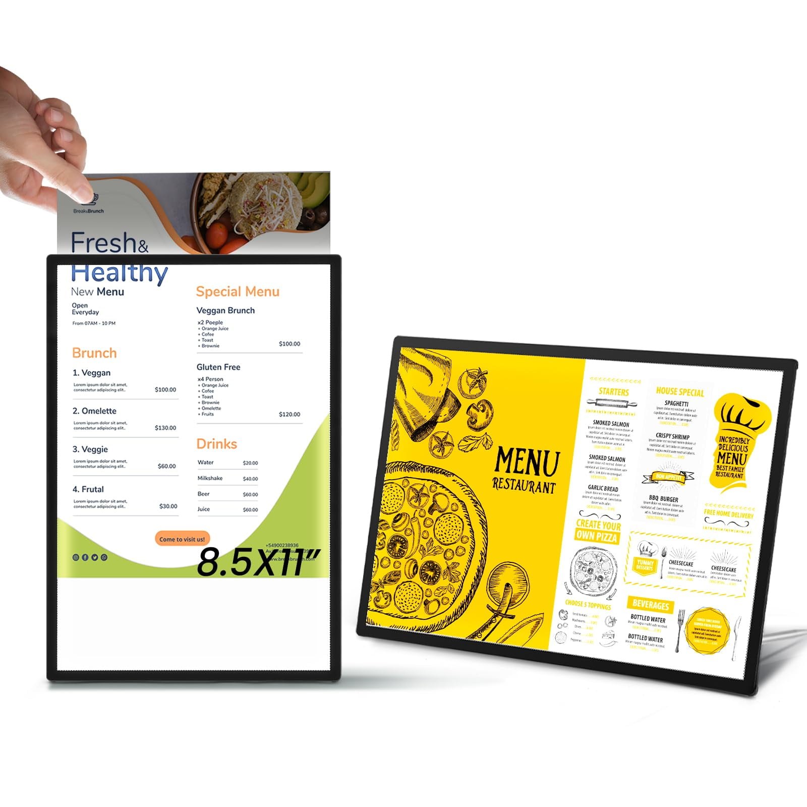 8.5x11 Tabletop LED Sign Holder Light Up Menu Board Backlit Poster ...