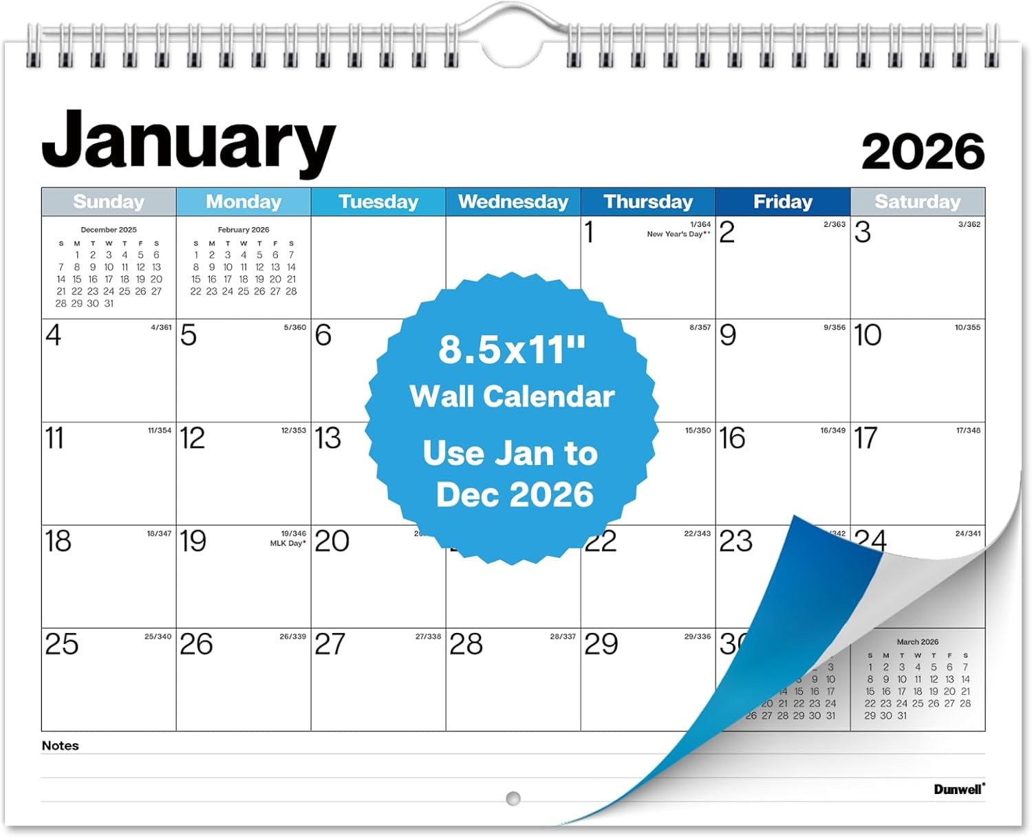 8.5x11" Wall Calendar 2026, Use January to December 2026, Use Hanging on Wall or Use as 8.5 x 11 Office Desk Calendar