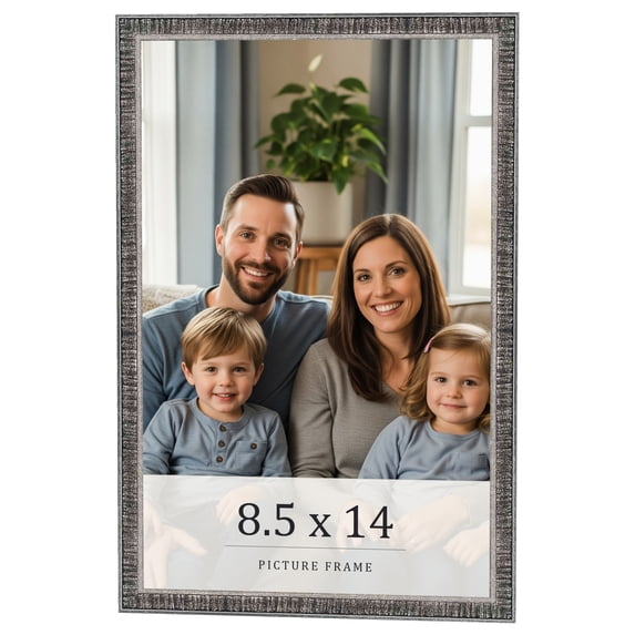 8.5x14 Frame Silver Grey Distressed Solid Wood Picture Frame | 0.75 Inch Moulding Width | Interior