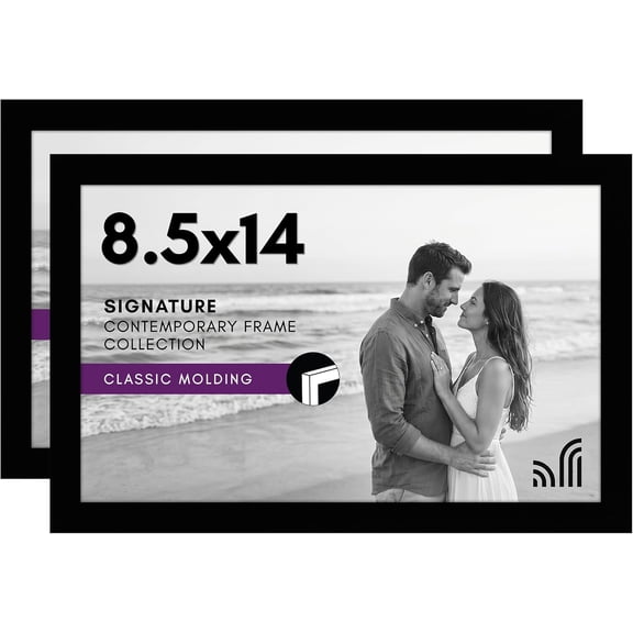 8.5x14 Picture Frame with Shatter-Resistant Glass - Set of 2 - Signature Collection - Gallery-Style Frames Made of Engineered Wood - Picture Frames for Wall Display - Black