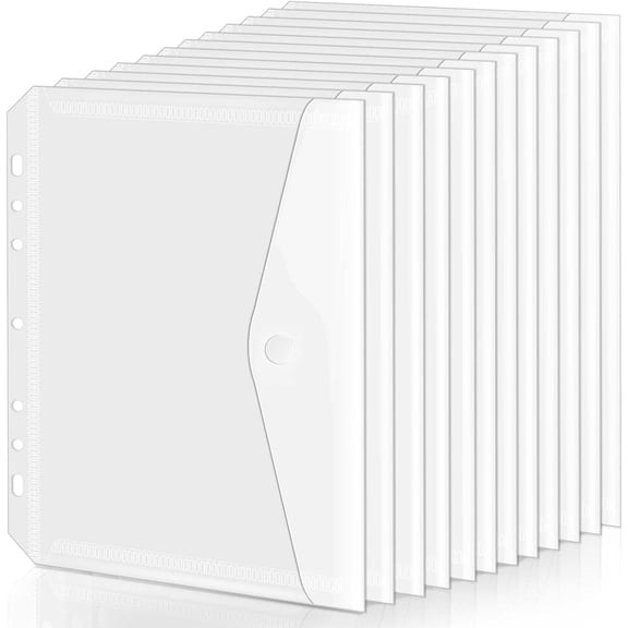 8.5x5.5 Binder Pockets, Poly Mini Pocket 5.5 x 8.5 inches, 7-Hole Punched - 12 Pack