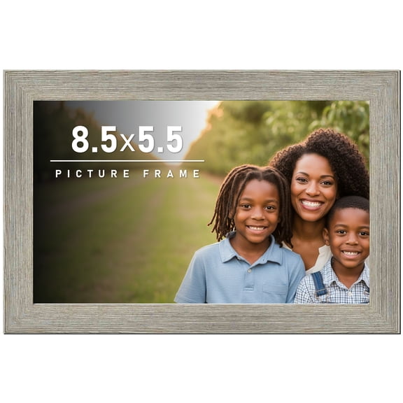 8.5x5.5 Frame Gray Barnwood Rustic Solid Wood Picture Frame | 1.5 Inch Moulding Width | Includes UV