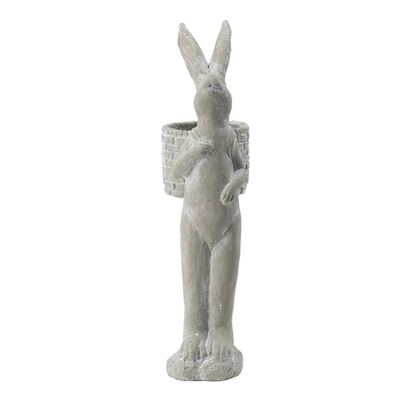 8.5x5.5x19.5" Tall Gray Cement Rabbit Basket Planter On-Site