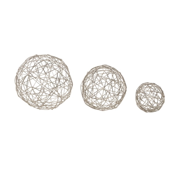 8", 6", 4"D Silver Metal Wire Orb Geometric Sculpture, by DecMode (3 Count)